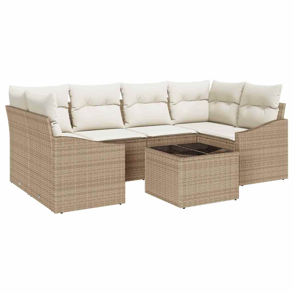 Bankstel met kussen met opslag 7 pcs Beige en Crème poly rattan is nu te koop bij PeponiXL, paradijselijk wonen!