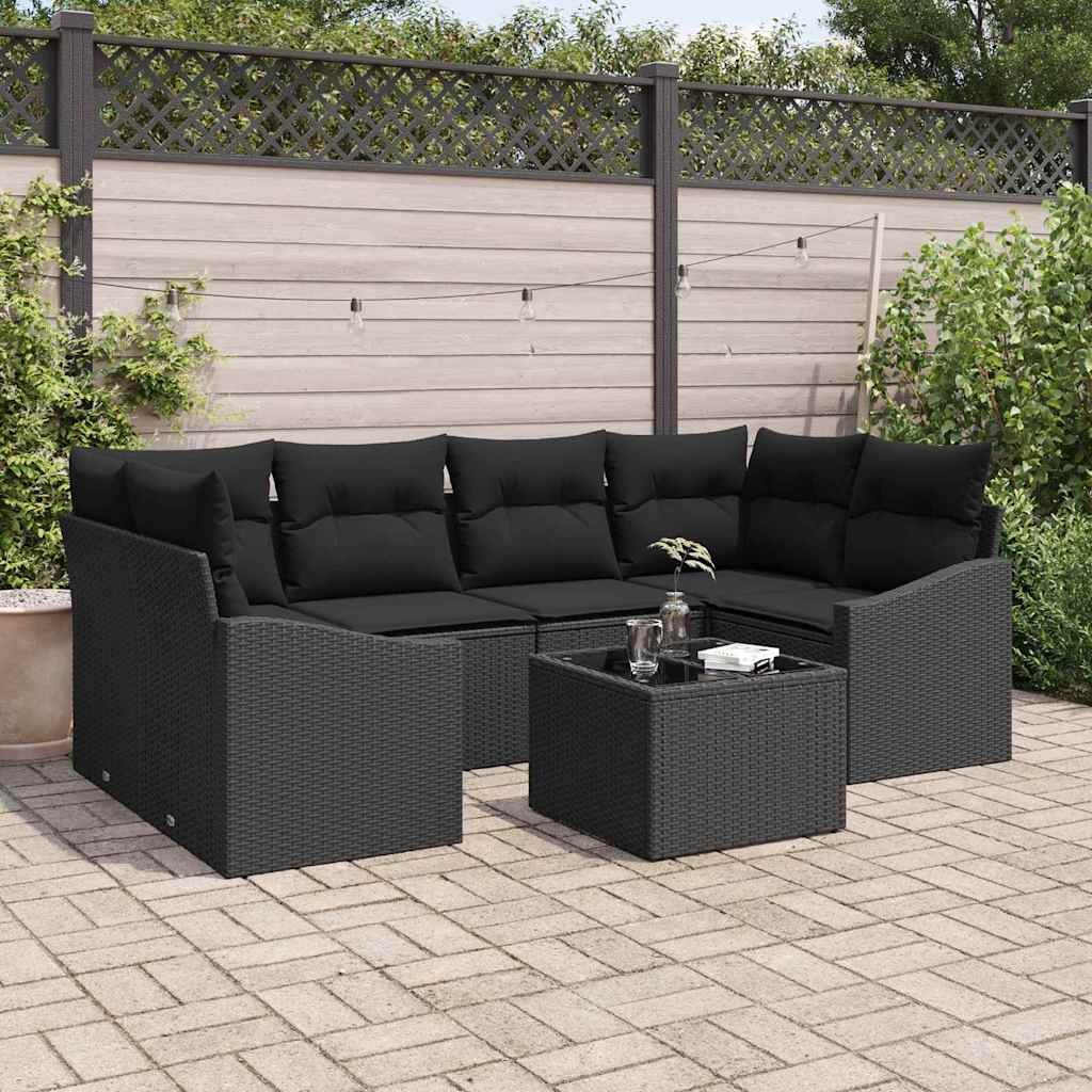 Bankstel met kussen met opslag 7 pcs Zwart poly rattan is nu te koop bij PeponiXL, paradijselijk wonen!