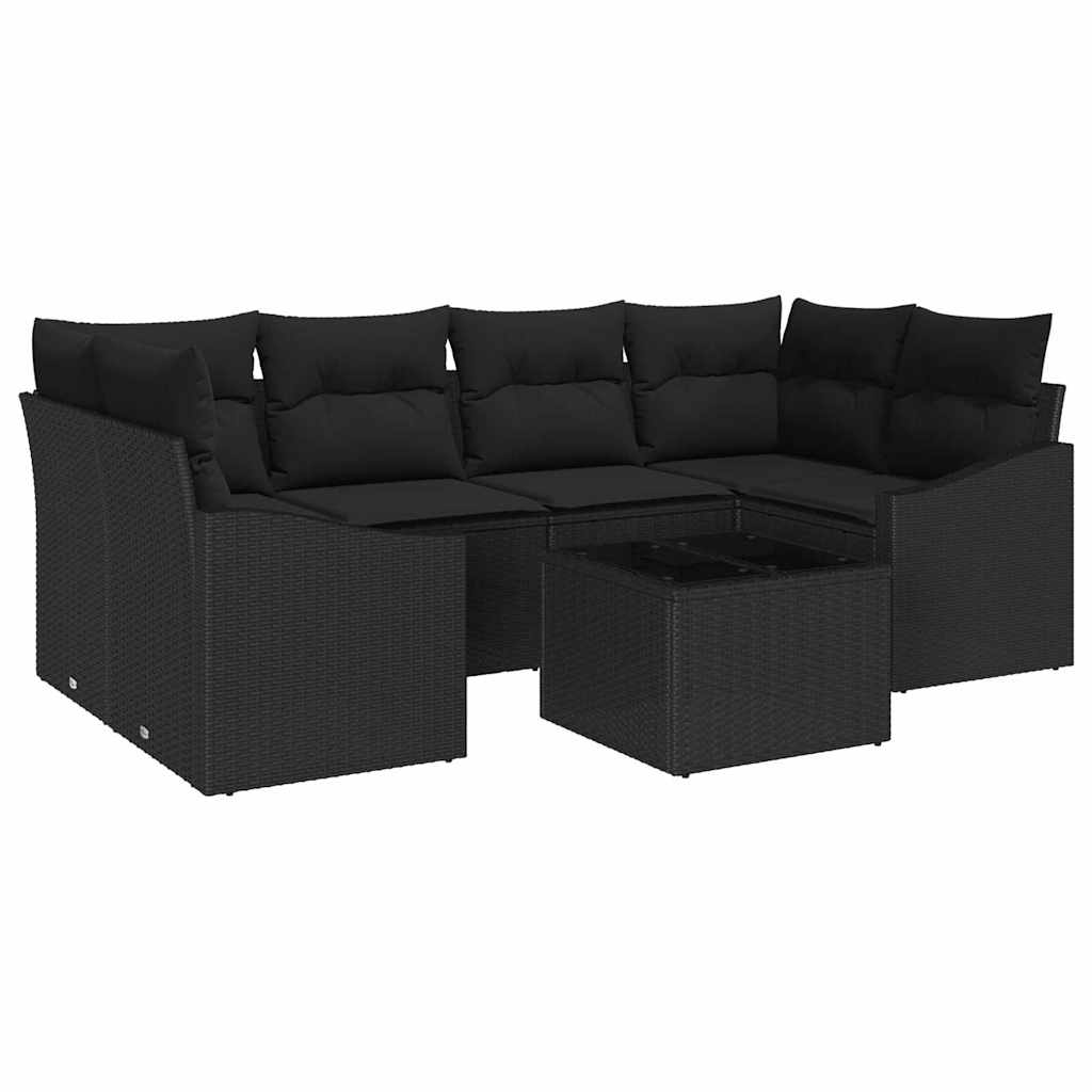 Bankstel met kussen met opslag 7 pcs Zwart poly rattan is nu te koop bij PeponiXL, paradijselijk wonen!