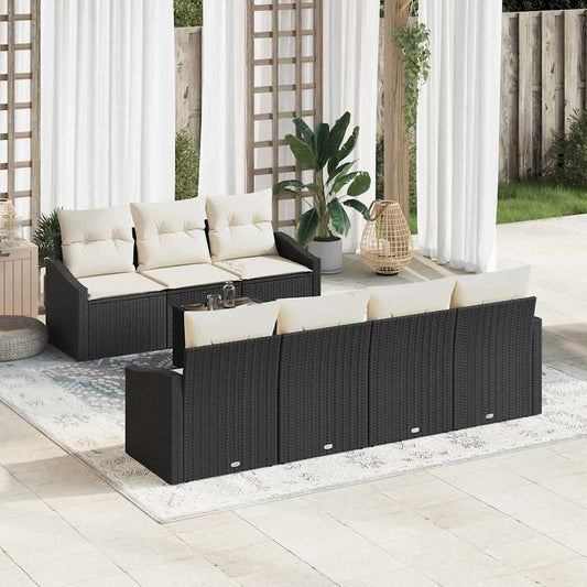 Bankstel met kussen met opslag 8 pcs Zwart en Crème poly rattan is nu te koop bij PeponiXL, paradijselijk wonen!