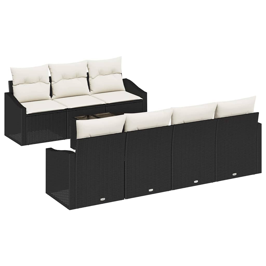 Bankstel met kussen met opslag 8 pcs Zwart en Crème poly rattan is nu te koop bij PeponiXL, paradijselijk wonen!