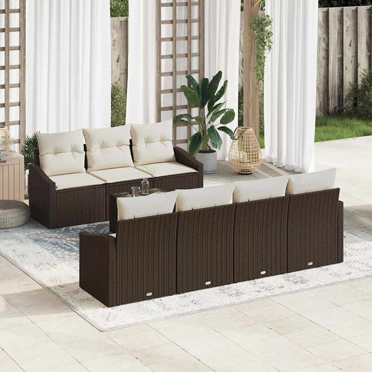 Bankstel met kussen met opslag 8 pcs Bruin en Crème poly rattan is nu te koop bij PeponiXL, paradijselijk wonen!