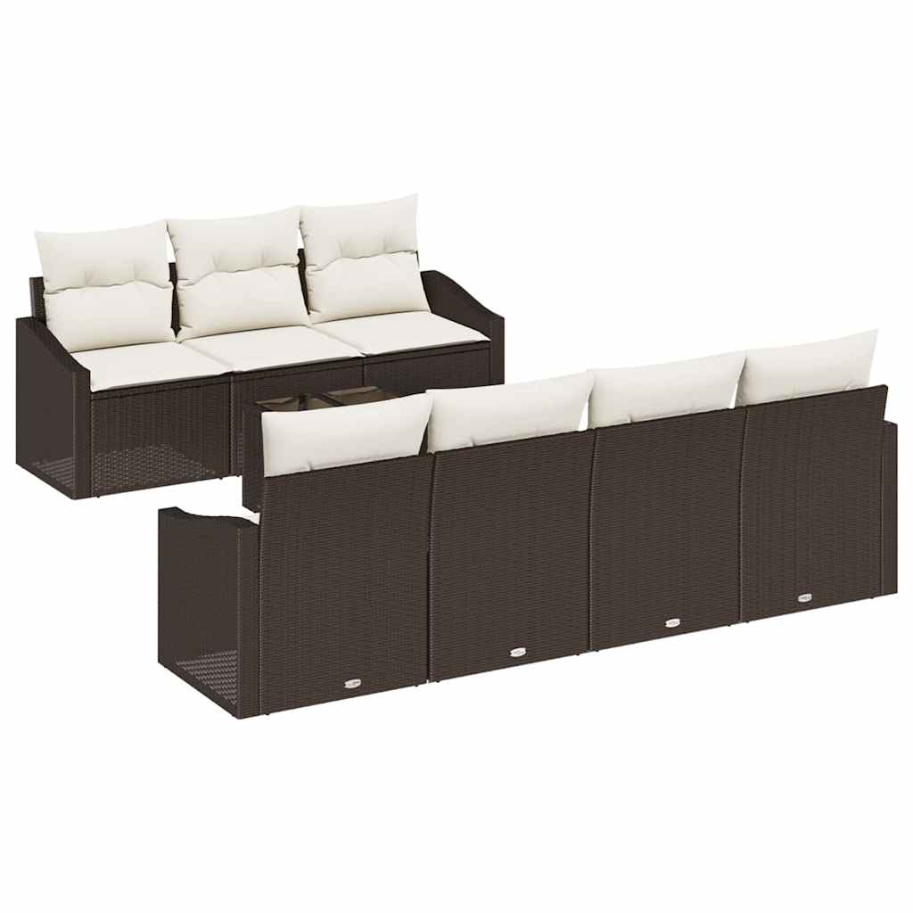 Bankstel met kussen met opslag 8 pcs Bruin en Crème poly rattan is nu te koop bij PeponiXL, paradijselijk wonen!