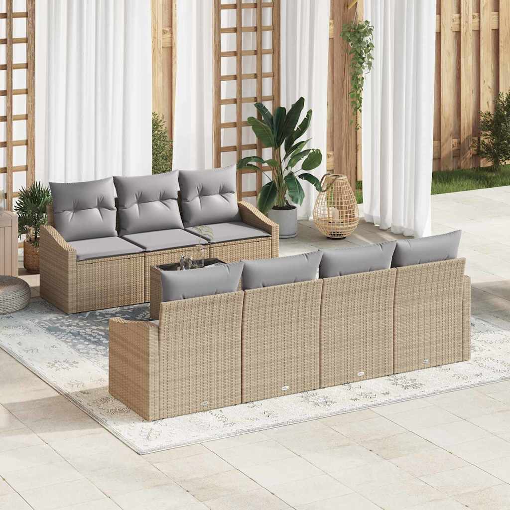 Bankstel met kussen met opslag 8 pcs Beige en Grijs poly rattan is nu te koop bij PeponiXL, paradijselijk wonen!