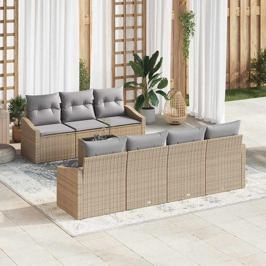 Bankstel met kussen met opslag 8 pcs Beige en Grijs poly rattan is nu te koop bij PeponiXL, paradijselijk wonen!