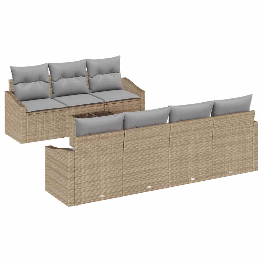 Bankstel met kussen met opslag 8 pcs Beige en Grijs poly rattan is nu te koop bij PeponiXL, paradijselijk wonen!