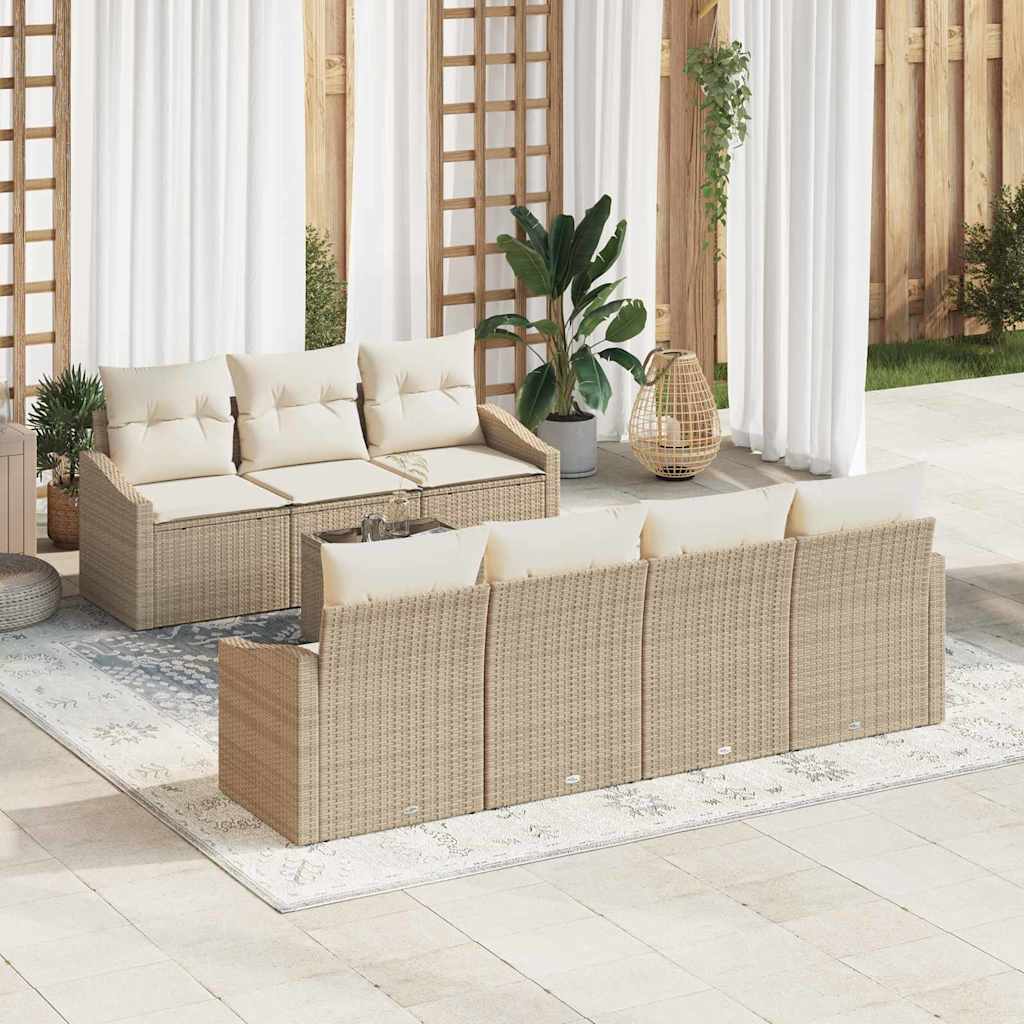 Bankstel met kussen met opslag 8 pcs Beige en Crème poly rattan is nu te koop bij PeponiXL, paradijselijk wonen!
