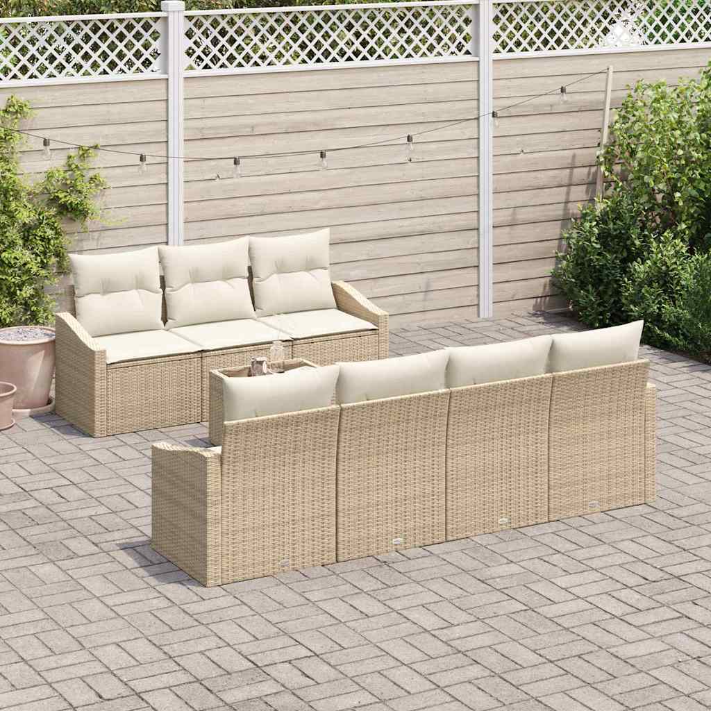 Bankstel met kussen met opslag 8 pcs Beige en Crème poly rattan is nu te koop bij PeponiXL, paradijselijk wonen!