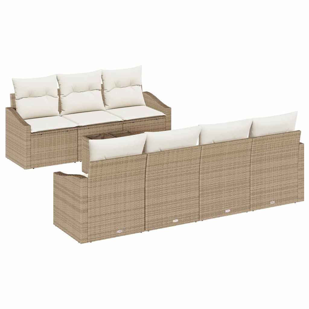 Bankstel met kussen met opslag 8 pcs Beige en Crème poly rattan is nu te koop bij PeponiXL, paradijselijk wonen!