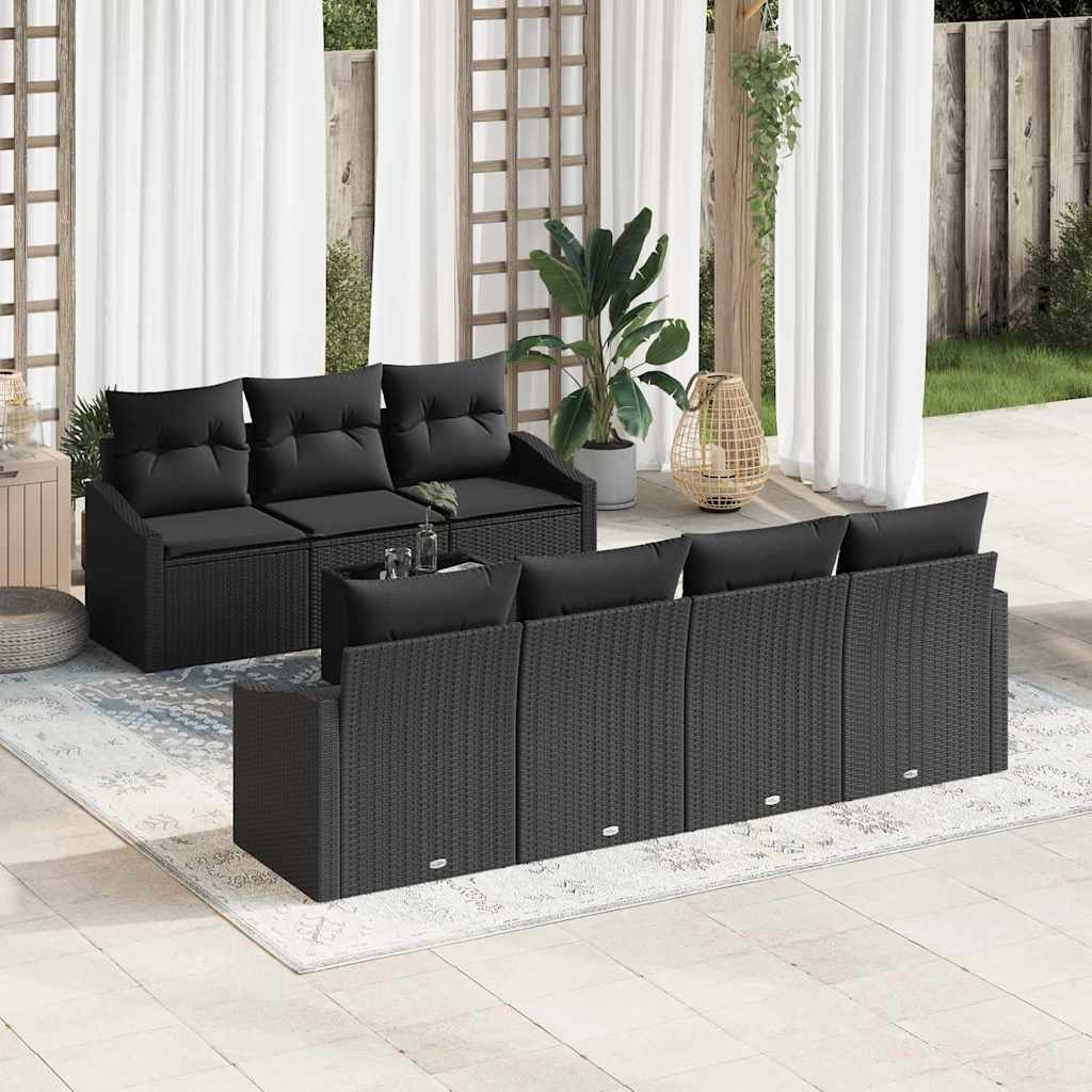 Bankstel met kussen met opslag 8 pcs Zwart poly rattan is nu te koop bij PeponiXL, paradijselijk wonen!