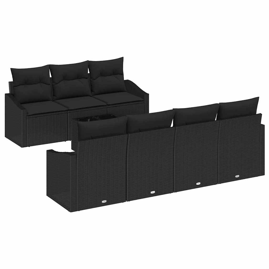 Bankstel met kussen met opslag 8 pcs Zwart poly rattan is nu te koop bij PeponiXL, paradijselijk wonen!
