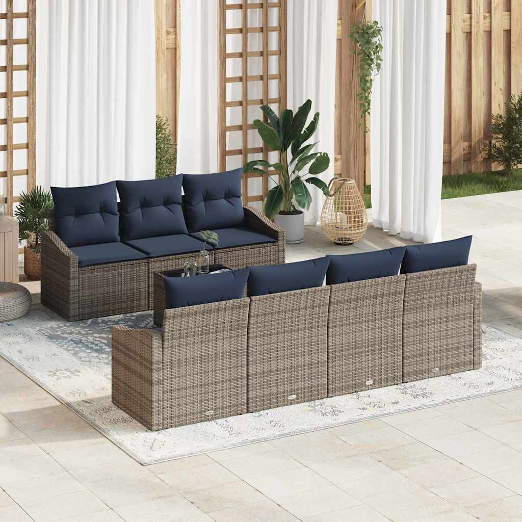 Bankstel met kussen 8 pcs Grijs en Marineblauw poly rattan is nu te koop bij PeponiXL, paradijselijk wonen!