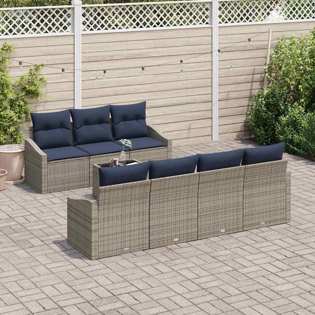 Bankstel met kussen 8 pcs Grijs en Marineblauw poly rattan is nu te koop bij PeponiXL, paradijselijk wonen!