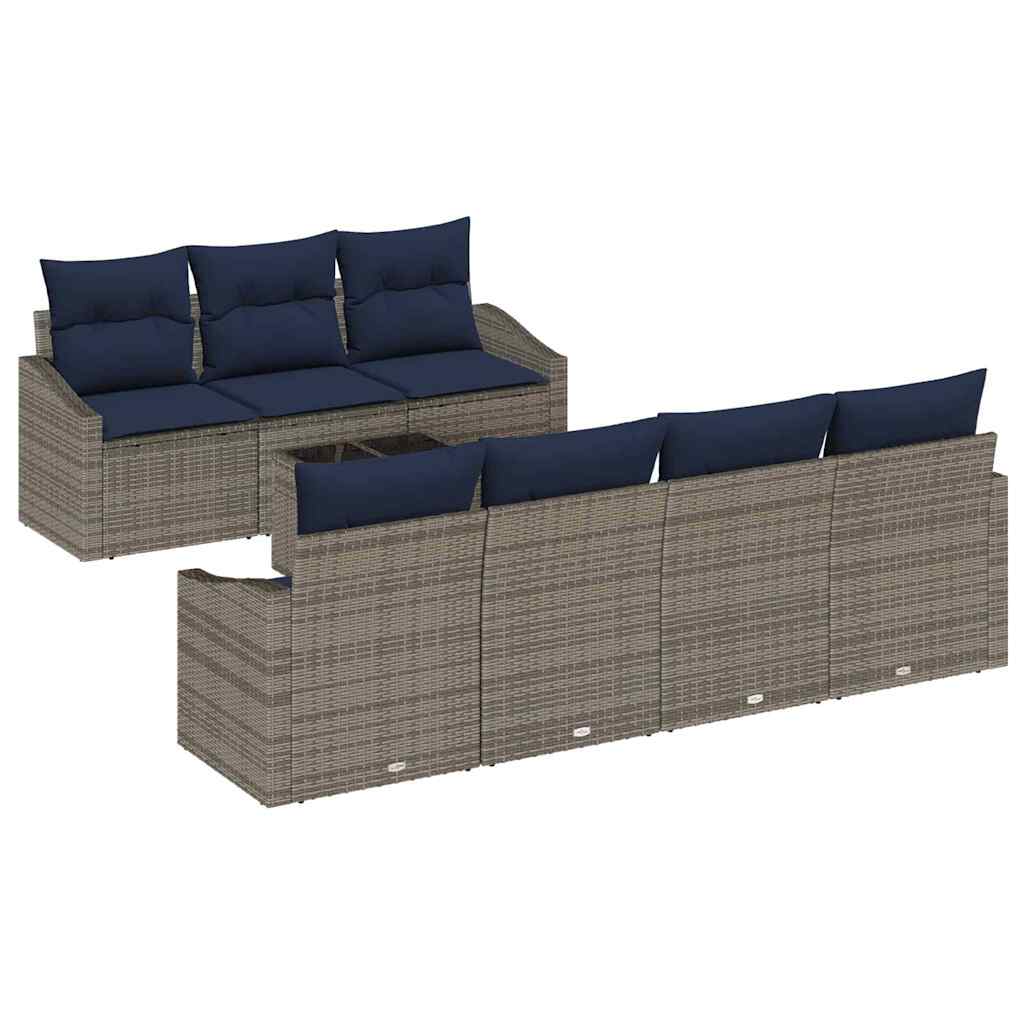 Bankstel met kussen 8 pcs Grijs en Marineblauw poly rattan is nu te koop bij PeponiXL, paradijselijk wonen!