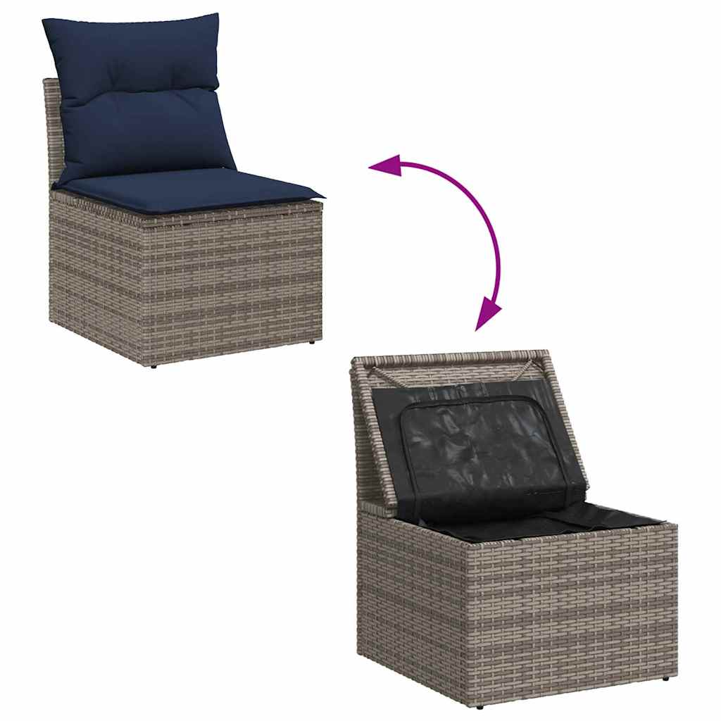 Bankstel met kussen 8 pcs Grijs en Marineblauw poly rattan is nu te koop bij PeponiXL, paradijselijk wonen!