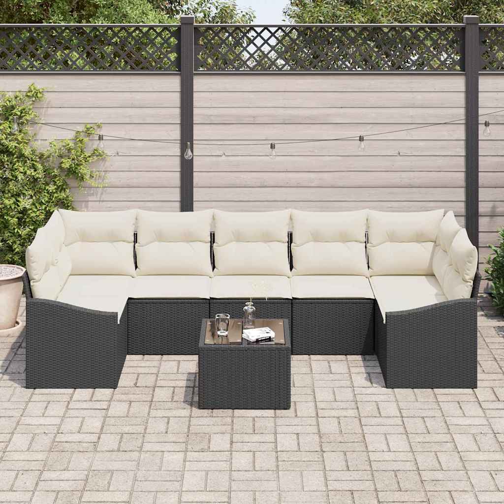 Bankstel met kussen met opslag 8 pcs Zwart en Crème poly rattan is nu te koop bij PeponiXL, paradijselijk wonen!