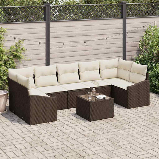Bankstel met kussen met opslag 8 pcs Bruin en Crème poly rattan is nu te koop bij PeponiXL, paradijselijk wonen!