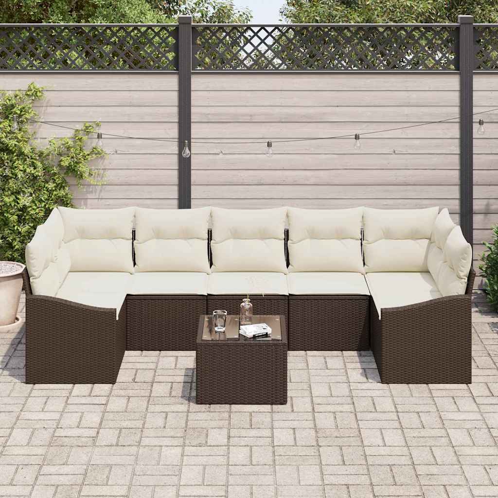 Bankstel met kussen met opslag 8 pcs Bruin en Crème poly rattan is nu te koop bij PeponiXL, paradijselijk wonen!