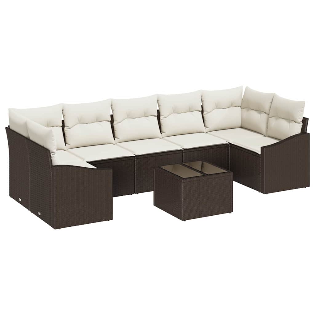 Bankstel met kussen met opslag 8 pcs Bruin en Crème poly rattan is nu te koop bij PeponiXL, paradijselijk wonen!