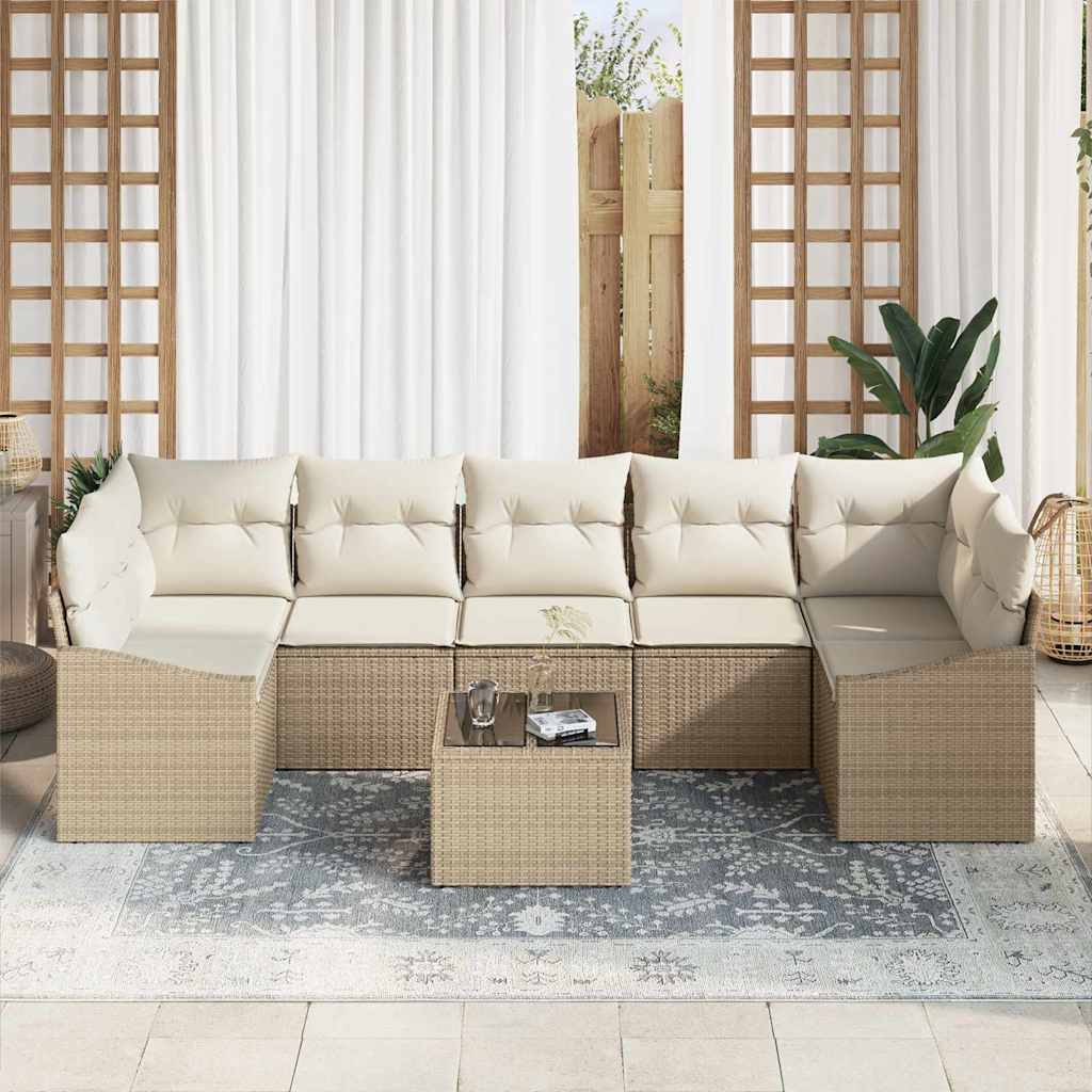 Bankstel met kussen met opslag 8 pcs Beige en Crème poly rattan is nu te koop bij PeponiXL, paradijselijk wonen!
