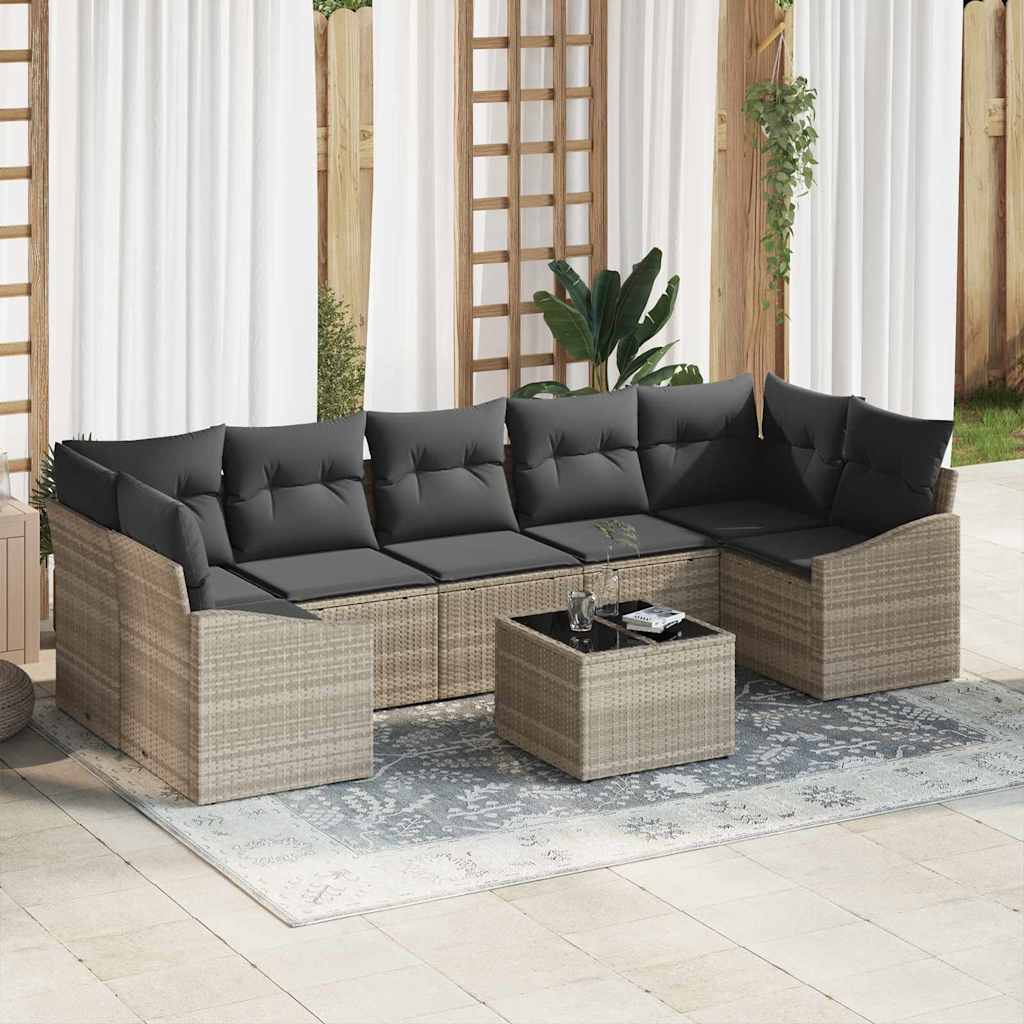 Bankstel 8 pcs Licht Grijs en Donker Grijs poly rattan is nu te koop bij PeponiXL, paradijselijk wonen!