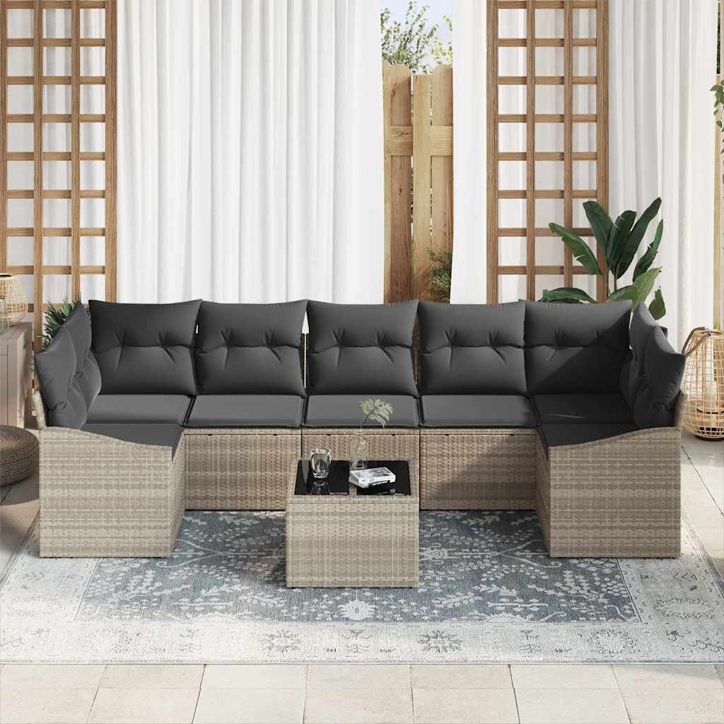 Bankstel 8 pcs Licht Grijs en Donker Grijs poly rattan is nu te koop bij PeponiXL, paradijselijk wonen!