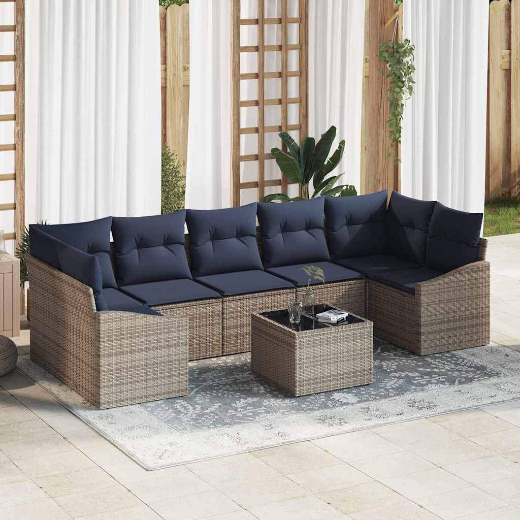 Bankstel met kussen 8 pcs Grijs en Marineblauw poly rattan is nu te koop bij PeponiXL, paradijselijk wonen!