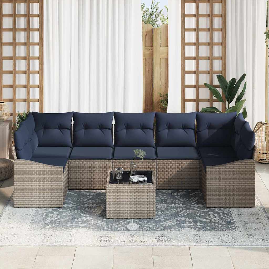 Bankstel met kussen 8 pcs Grijs en Marineblauw poly rattan is nu te koop bij PeponiXL, paradijselijk wonen!
