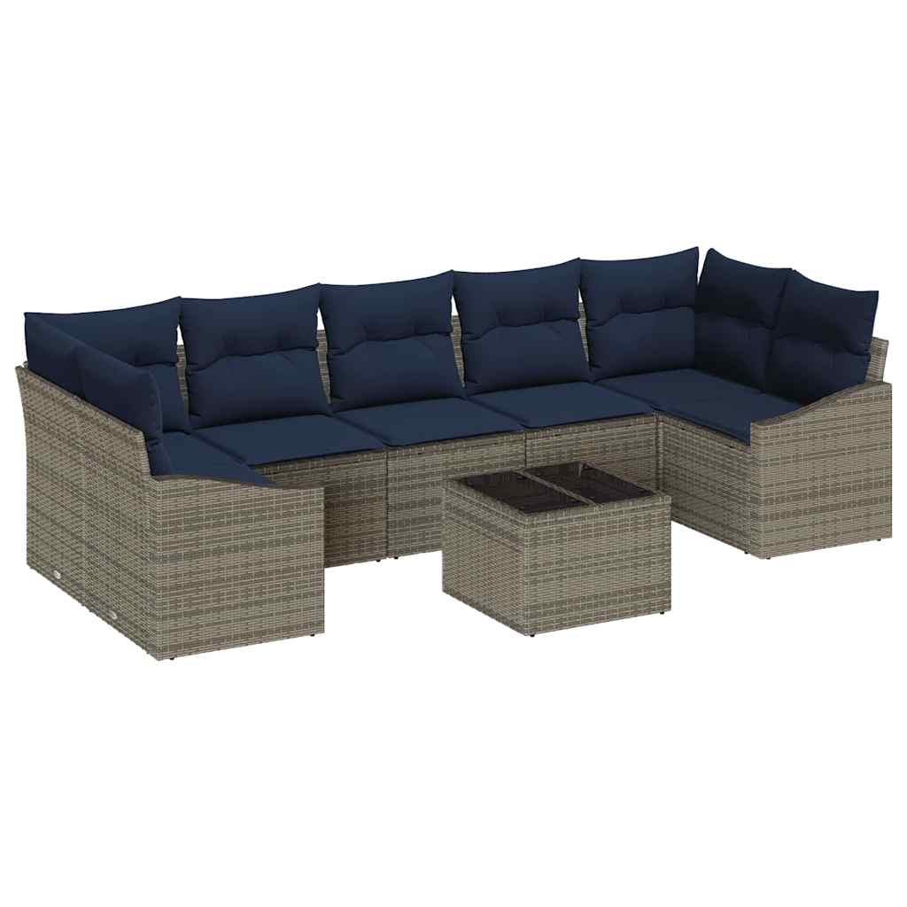 Bankstel met kussen 8 pcs Grijs en Marineblauw poly rattan is nu te koop bij PeponiXL, paradijselijk wonen!
