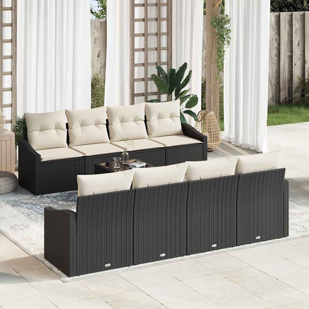 Bankstel met kussen met opslag 7 pcs Zwart en Crème poly rattan is nu te koop bij PeponiXL, paradijselijk wonen!