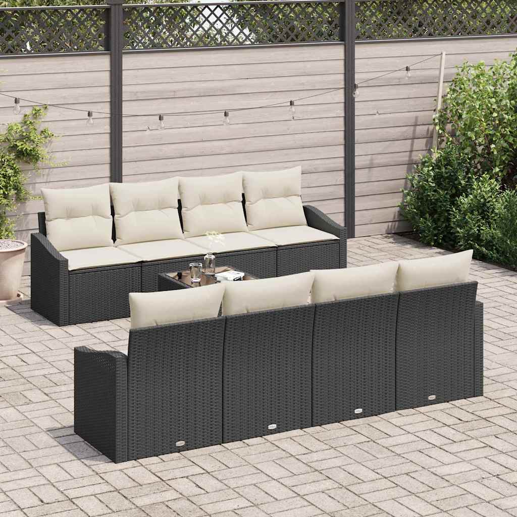 Bankstel met kussen met opslag 7 pcs Zwart en Crème poly rattan is nu te koop bij PeponiXL, paradijselijk wonen!