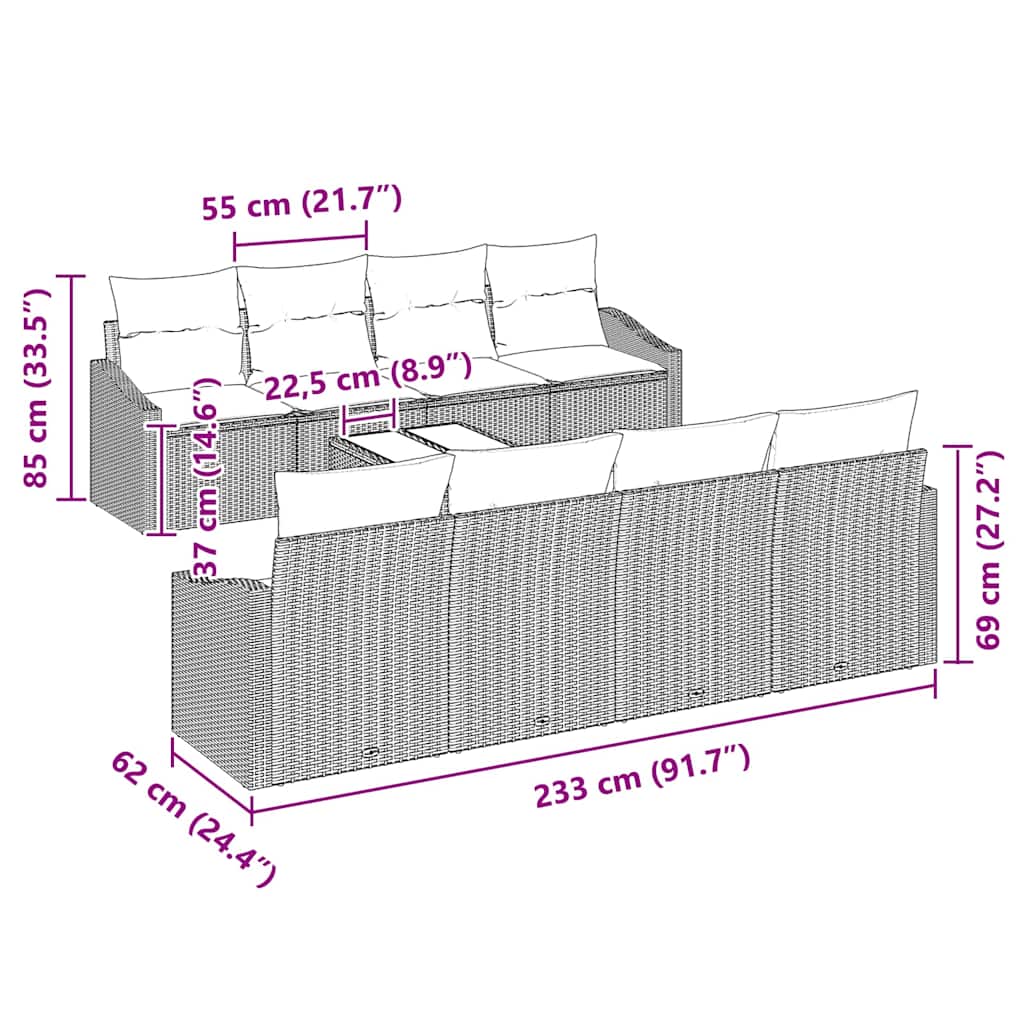 Bankstel met kussen met opslag 7 pcs Zwart en Crème poly rattan is nu te koop bij PeponiXL, paradijselijk wonen!