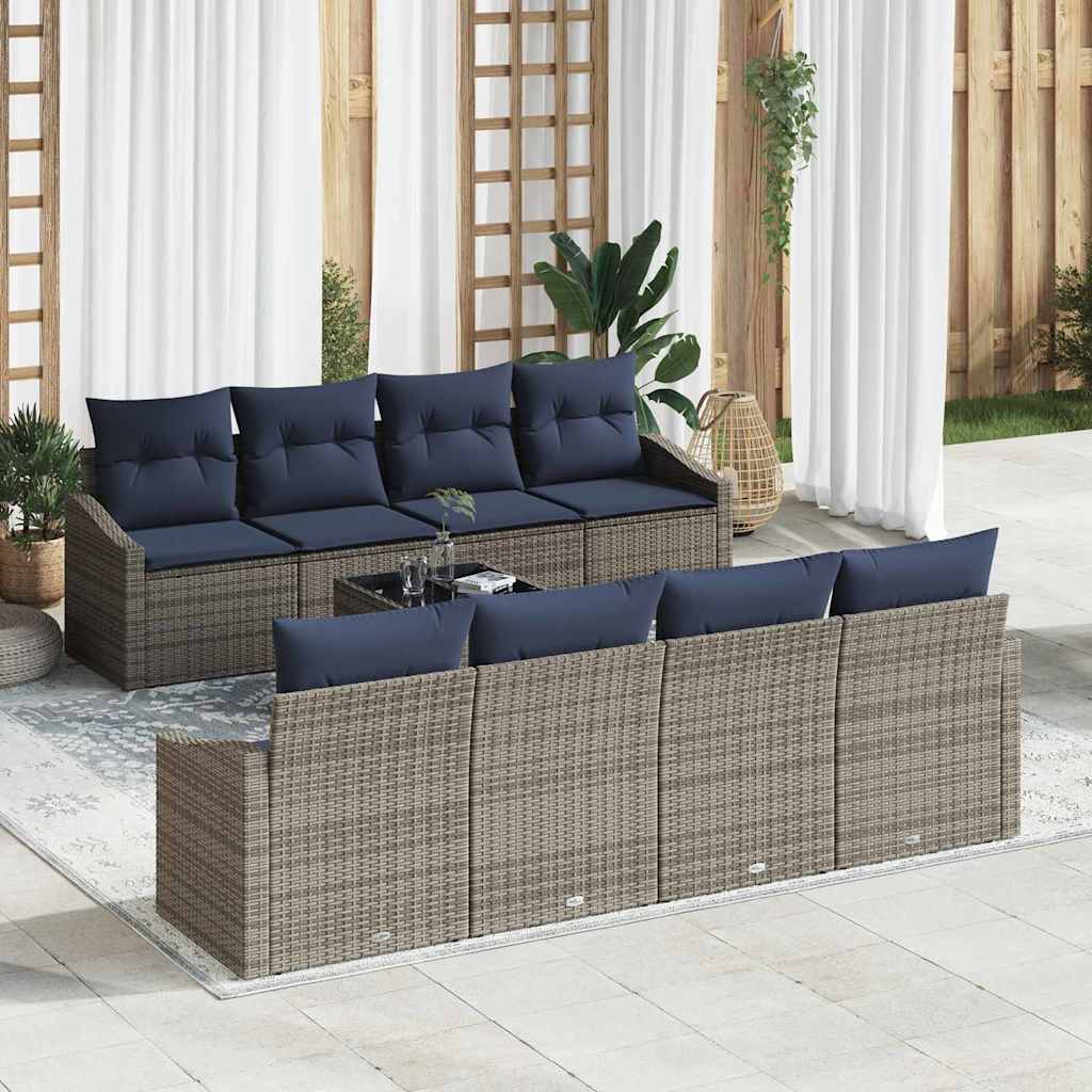 Bankstel met kussen 9 pcs Grijs en Marineblauw poly rattan is nu te koop bij PeponiXL, paradijselijk wonen!