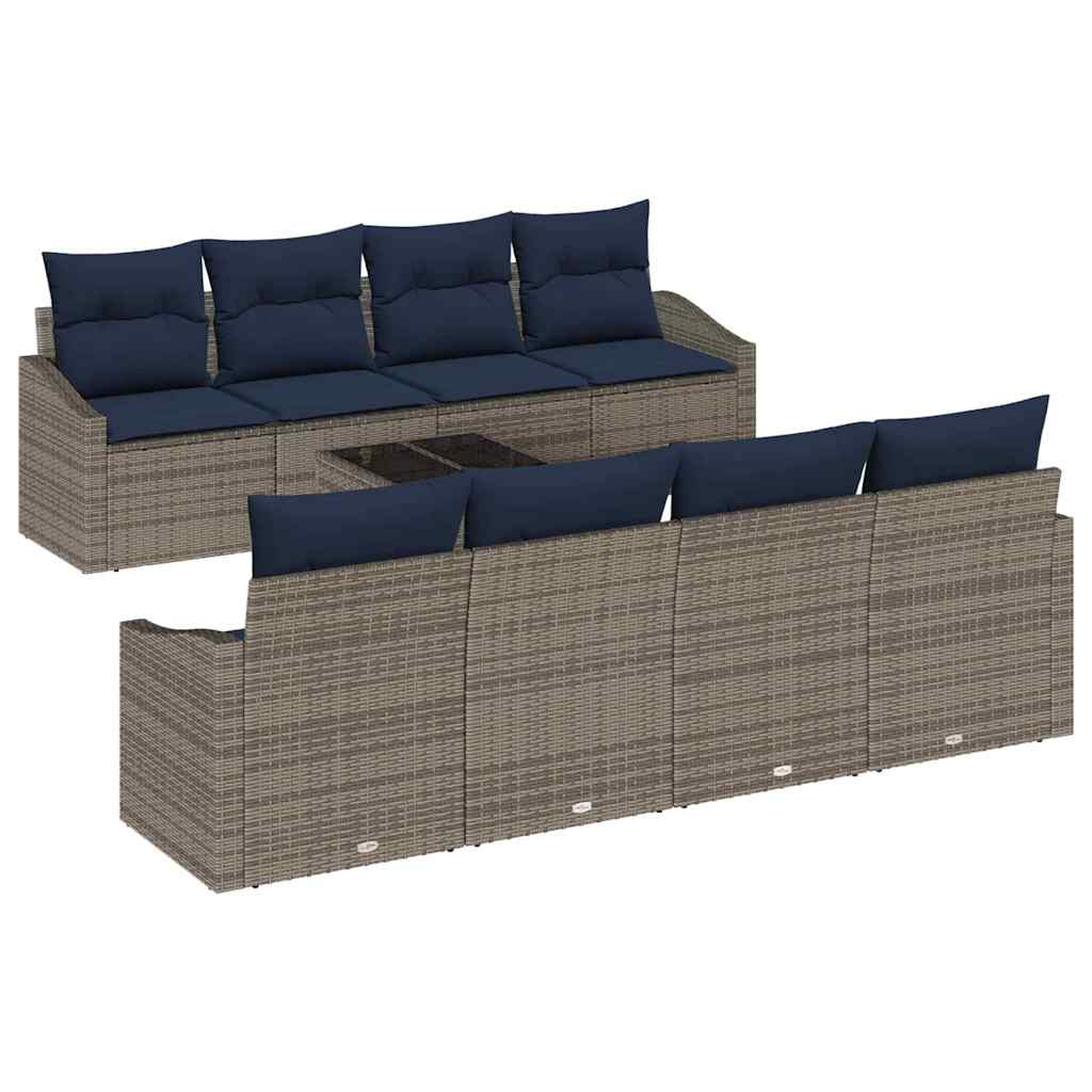 Bankstel met kussen 9 pcs Grijs en Marineblauw poly rattan is nu te koop bij PeponiXL, paradijselijk wonen!
