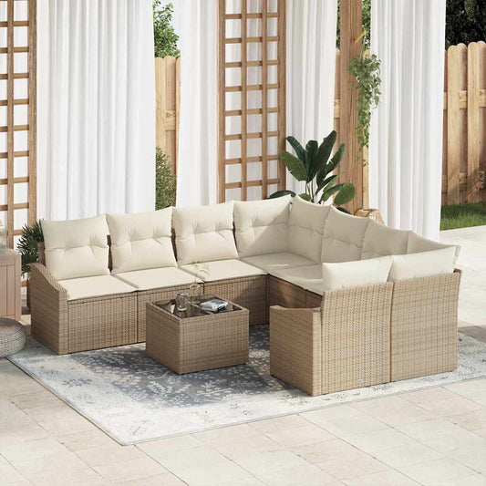 Bankstel met kussen met opslag 9 pcs Beige en Crème poly rattan is nu te koop bij PeponiXL, paradijselijk wonen!