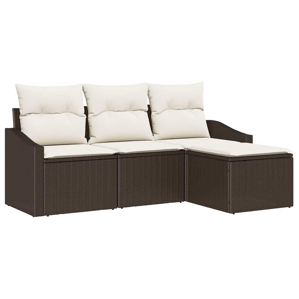 Bankstel met kussen met opslag 4 pcs Bruin en Crème poly rattan is nu te koop bij PeponiXL, paradijselijk wonen!
