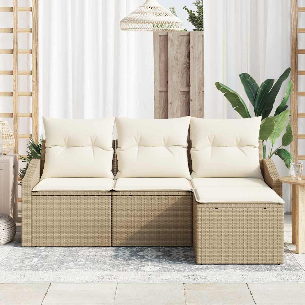 Bankstel met kussen met opslag 4 pcs Beige en Crème poly rattan is nu te koop bij PeponiXL, paradijselijk wonen!