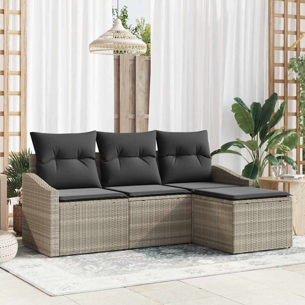 Bankstel met kussen met opslag 4 pcs Lichtgrijs poly rattan is nu te koop bij PeponiXL, paradijselijk wonen!