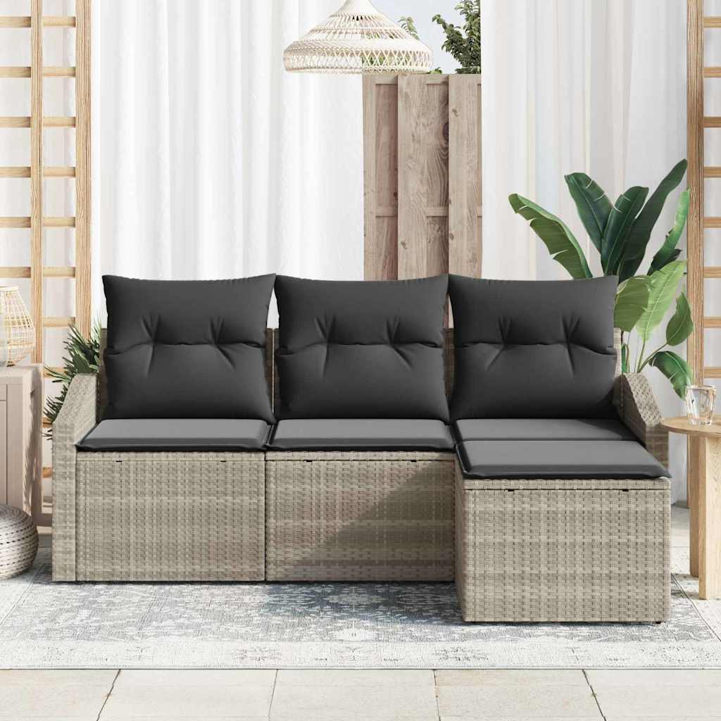 Bankstel met kussen met opslag 4 pcs Lichtgrijs poly rattan is nu te koop bij PeponiXL, paradijselijk wonen!