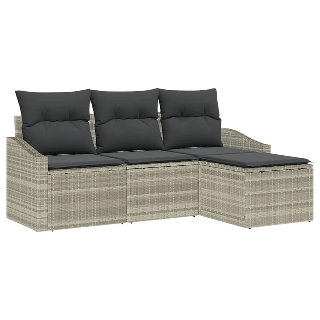 Bankstel met kussen met opslag 4 pcs Lichtgrijs poly rattan is nu te koop bij PeponiXL, paradijselijk wonen!