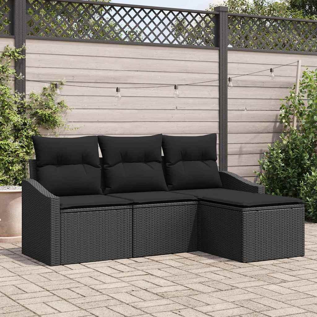 Bankstel met kussen met opslag 4 pcs Zwart poly rattan is nu te koop bij PeponiXL, paradijselijk wonen!