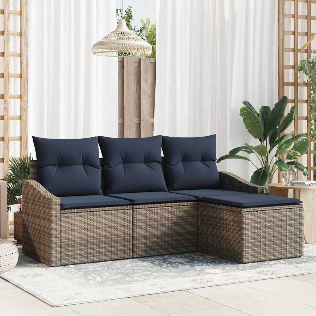 Bankstel met kussen 4 pcs Grijs en Marineblauw poly rattan is nu te koop bij PeponiXL, paradijselijk wonen!