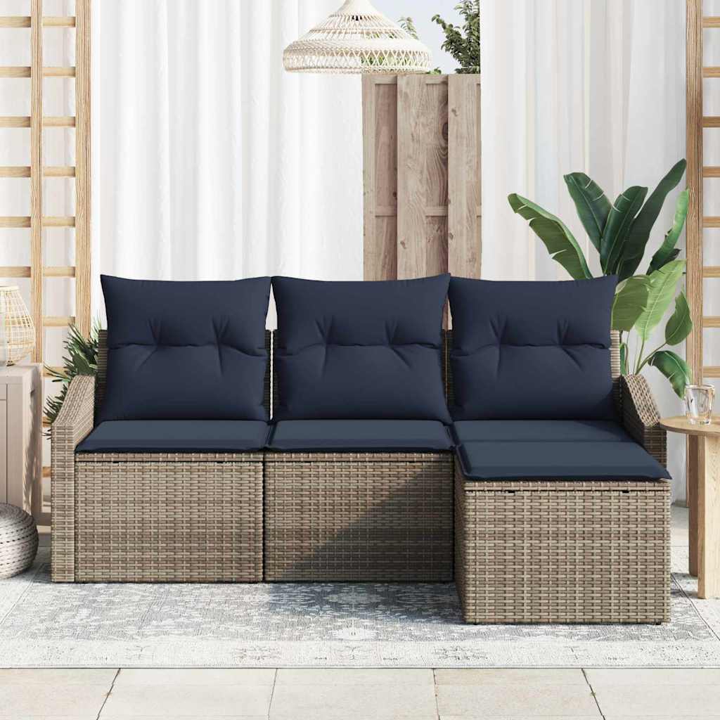 Bankstel met kussen 4 pcs Grijs en Marineblauw poly rattan is nu te koop bij PeponiXL, paradijselijk wonen!