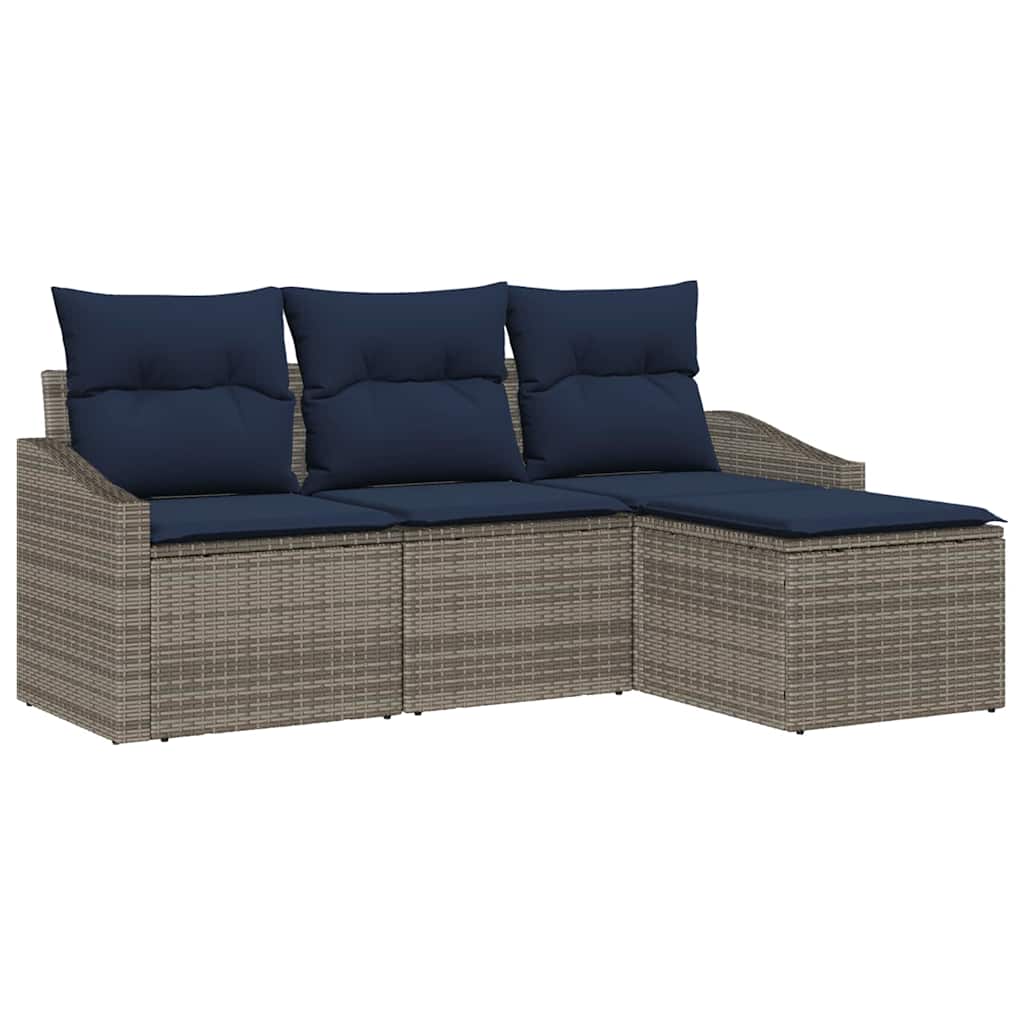 Bankstel met kussen 4 pcs Grijs en Marineblauw poly rattan is nu te koop bij PeponiXL, paradijselijk wonen!