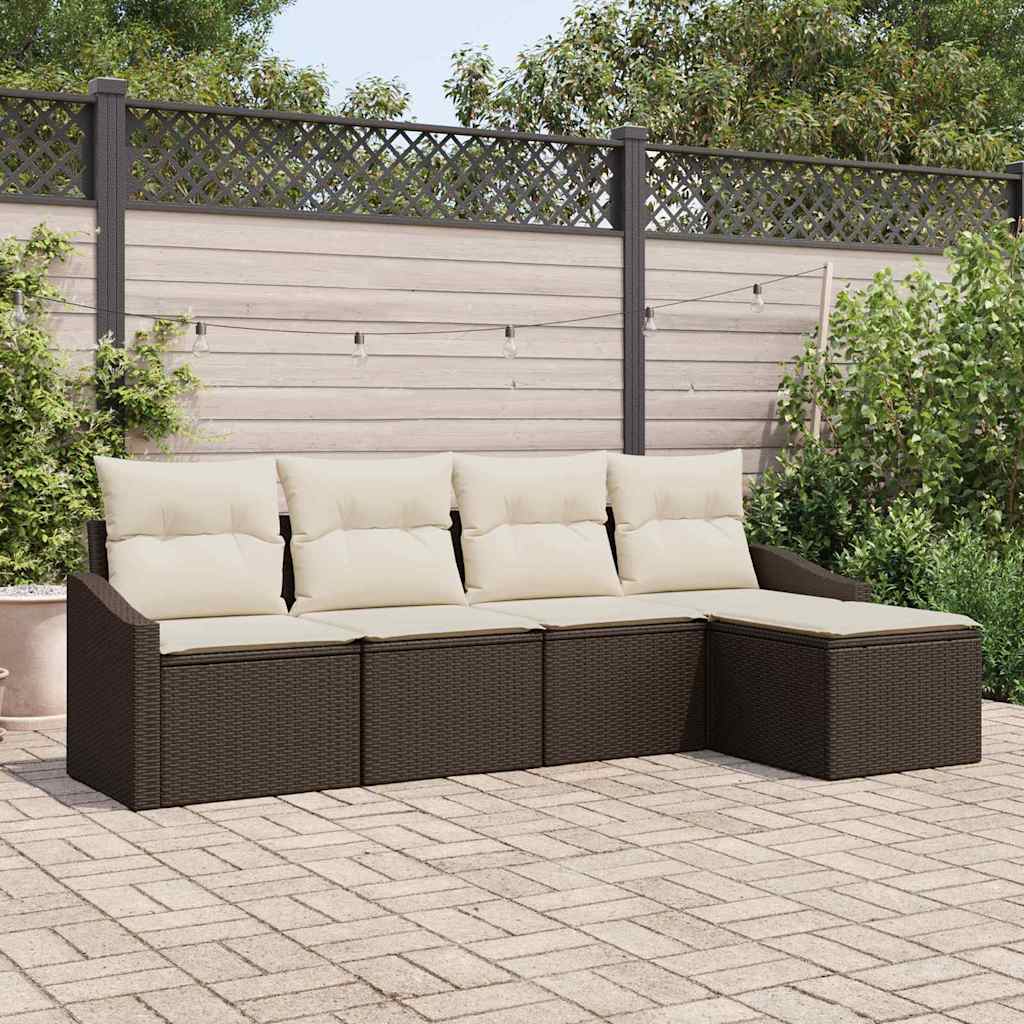 Bankstel met kussen met opslag 5 pcs Bruin en Crème poly rattan is nu te koop bij PeponiXL, paradijselijk wonen!