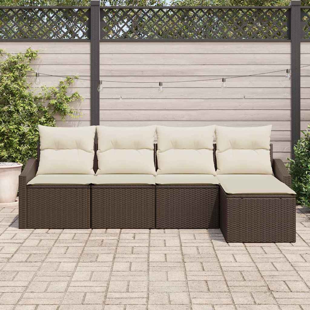 Bankstel met kussen met opslag 5 pcs Bruin en Crème poly rattan is nu te koop bij PeponiXL, paradijselijk wonen!