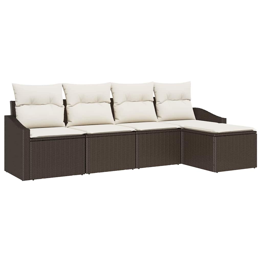 Bankstel met kussen met opslag 5 pcs Bruin en Crème poly rattan is nu te koop bij PeponiXL, paradijselijk wonen!