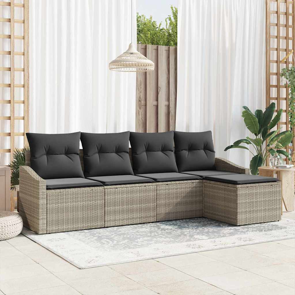 Bankstel met kussen met opslag 5 pcs Lichtgrijs poly rattan is nu te koop bij PeponiXL, paradijselijk wonen!