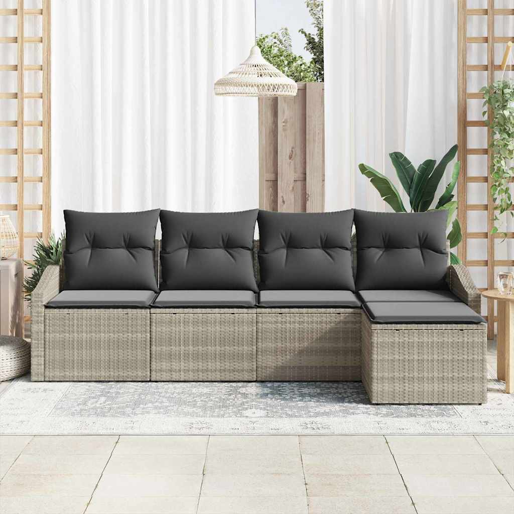 Bankstel met kussen met opslag 5 pcs Lichtgrijs poly rattan is nu te koop bij PeponiXL, paradijselijk wonen!