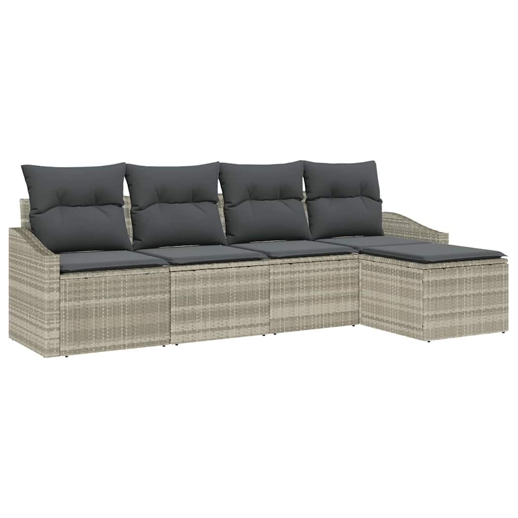 Bankstel met kussen met opslag 5 pcs Lichtgrijs poly rattan is nu te koop bij PeponiXL, paradijselijk wonen!
